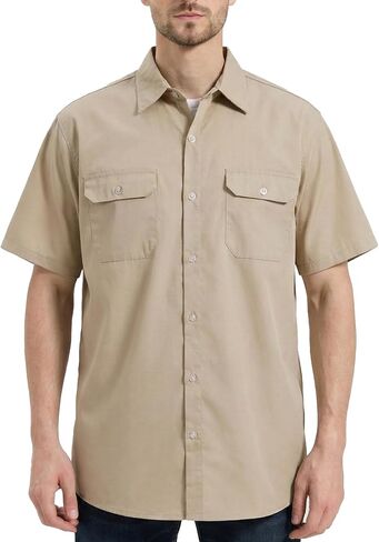 Mens Work Shirt Short Sleeve Durable Button Down Utility Shirts with Two Chest Pockets Wrinkle-Resistant in Saudi Arabia