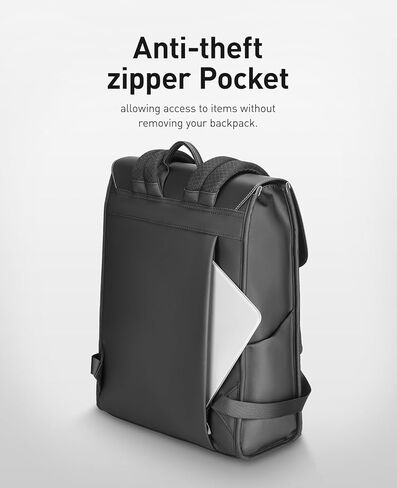 Muzee Slim Laptop Backpack for Men & Women, Leather Commuter Backpack, 15.6" Lightweight Waterproof Anti-Theft Daypack for Office & Casual Outings in Kuwait