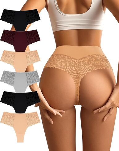 MEIYATING 6 حزمة ملابس داخلية مثيرة للنساء بيكيني من الدانتيل سراويل السيدات عالية قطع حريري خفيف الوزن صفيق محب S-XXL in Kuwait