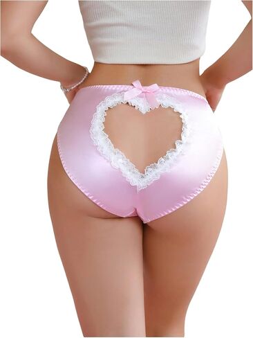 OYOANGLE Women's Satin Panties Lace Trim Cut Out Briefs Mid Rise Cute Underwear in Saudi Arabia