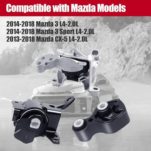 3PCS Engine Motor Mount Set Compatible with 2014-2018 Mazda 3 / CX-5 2.0L, Automatic Transmission, Replaces A4433 A4438 A4439 in Kuwait