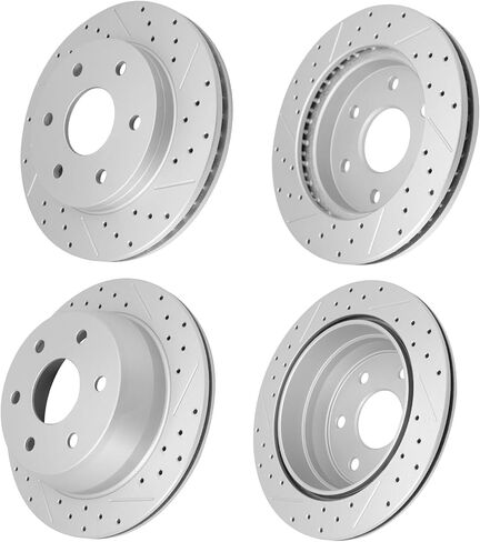 Front & Rear Drilled Slotted Brake Disc Rotors Fit for Chevy Silverado 1500, GMC Sierra 1500 1999 2000 2001 2002 2003 2004 2005 2006, Tahoe, Yukon, Yukon XL 1500 2000-2001, Astro, Safari 2003-2005 in Kuwait