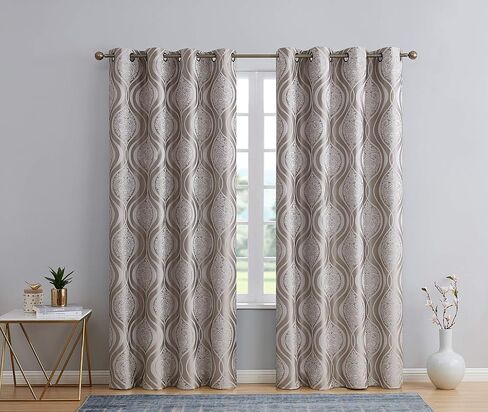 HLC.ME Montero Damask 100% Blackout Heavy Thermal Insulated Energy Savings Heat/Cold Blocking Grommet Curtain Panels for Bedroom & Living Room - 52 W x 84 L per Panel, Dark Charcoal Grey (Pack of 2) in Kuwait