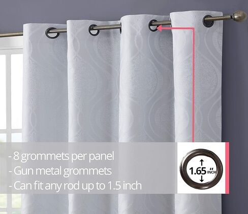 HLC.ME Montero Damask 100% Blackout Heavy Thermal Insulated Energy Savings Heat/Cold Blocking Grommet Curtain Panels for Bedroom & Living Room - 52 W x 84 L per Panel, Dark Charcoal Grey (Pack of 2) in Kuwait