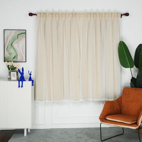 INLINAS Beige Blackout Curtains with Sheer Overlay - Back Tab and Rod Pocket Thermal and Noise Reduction Panels for Bedroom and Living Room Light Blocking and Energy Saving, 52 x 63 Inches, Set of 2 in Kuwait