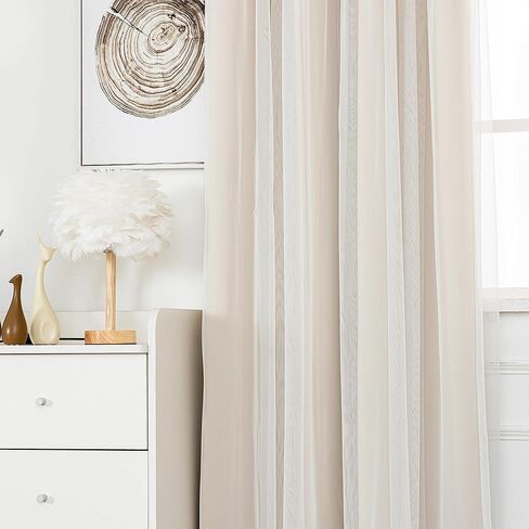 INLINAS Beige Blackout Curtains with Sheer Overlay - Back Tab and Rod Pocket Thermal and Noise Reduction Panels for Bedroom and Living Room Light Blocking and Energy Saving, 52 x 63 Inches, Set of 2 in Kuwait
