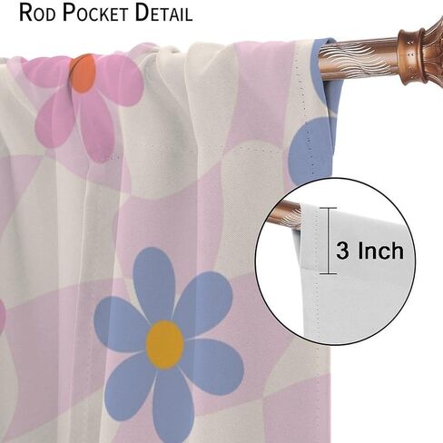 Pink Pastel Checkered Curtain, Cute Plaid Girls 70s Modern Flower Aesthetic Funky Hippie Colorful Abstract Window Drapes for Bedroom Living Room Bathroom 42" W X 45" L(No Blackout) in Saudi Arabia