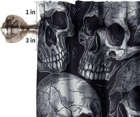 Gothic Window Valance Curtains Black Skull Pattern Short Curtain for Kitchen Living Room Bathroom Windows W54xL18in in Kuwait