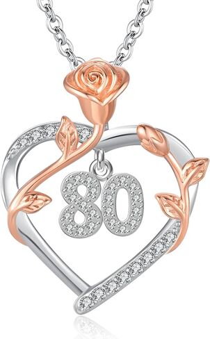 JUSTKIDSTOY 13th/15th/16th/18th/30th/40th/ 50th/60th/70th/75th/80th/85th/90th Birthday Gifts for Women Daughter 925 Sterling Silver Rose Flower Birthday Pendant Necklace for Wife Mom Jewelry in Saudi Arabia
