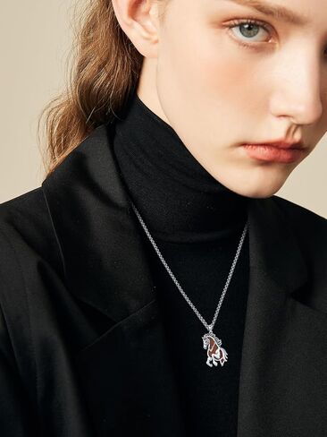 MEDWISE Wooden Lucky Horse Necklace S925 Sterling Silver Real Natural Ebony Wood Pendant Running Horse Jewelry for Men Women Lover Wife Husband Friend Valentine's Day Birthday Gifts in Saudi Arabia