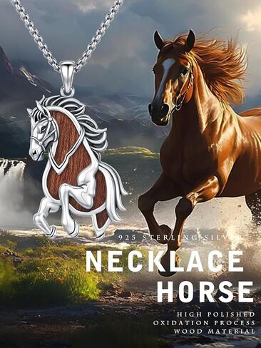 MEDWISE Wooden Lucky Horse Necklace S925 Sterling Silver Real Natural Ebony Wood Pendant Running Horse Jewelry for Men Women Lover Wife Husband Friend Valentine's Day Birthday Gifts in Saudi Arabia