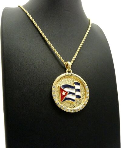 Fashion 21 Cuba Flag Pendant 24" Various Chain Necklace in Gold, Silver Tone in Kuwait