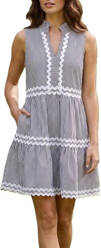 فستان نسائي مخطط لطيف بدون أكمام من Kuraki in Kuwait