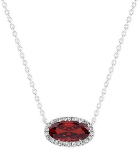 Belacqua Gemstone Necklace in Sterling Silver,Halo Pendant with Accent, Oval Cut 6 * 12mm, 15" Cable Chain with 2" Extender, Spring Ring Clasp, Dainty Birthstone Necklace for Women, Gift Box Included in Saudi Arabia