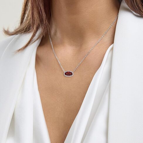 Belacqua Gemstone Necklace in Sterling Silver,Halo Pendant with Accent, Oval Cut 6 * 12mm, 15" Cable Chain with 2" Extender, Spring Ring Clasp, Dainty Birthstone Necklace for Women, Gift Box Included in Saudi Arabia