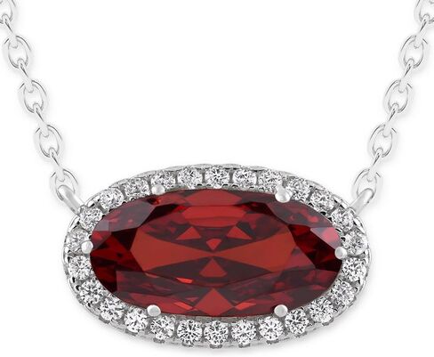 Belacqua Gemstone Necklace in Sterling Silver,Halo Pendant with Accent, Oval Cut 6 * 12mm, 15" Cable Chain with 2" Extender, Spring Ring Clasp, Dainty Birthstone Necklace for Women, Gift Box Included in Saudi Arabia