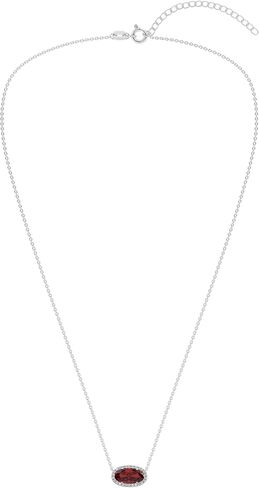 Belacqua Gemstone Necklace in Sterling Silver,Halo Pendant with Accent, Oval Cut 6 * 12mm, 15" Cable Chain with 2" Extender, Spring Ring Clasp, Dainty Birthstone Necklace for Women, Gift Box Included in Saudi Arabia