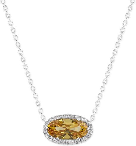 Belacqua Gemstone Necklace in Sterling Silver,Halo Pendant with Accent, Oval Cut 6 * 12mm, 15" Cable Chain with 2" Extender, Spring Ring Clasp, Dainty Birthstone Necklace for Women, Gift Box Included in Saudi Arabia