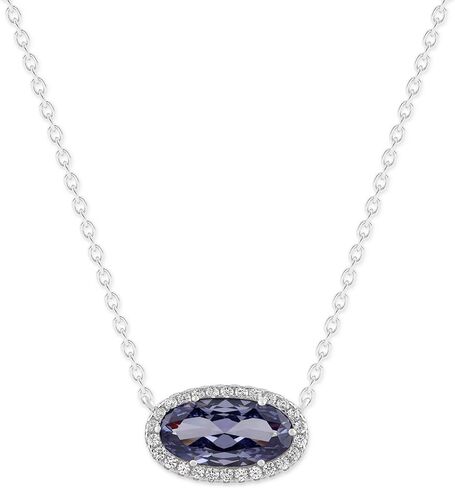 Belacqua Gemstone Necklace in Sterling Silver,Halo Pendant with Accent, Oval Cut 6 * 12mm, 15" Cable Chain with 2" Extender, Spring Ring Clasp, Dainty Birthstone Necklace for Women, Gift Box Included in Saudi Arabia