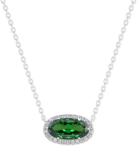 Belacqua Gemstone Necklace in Sterling Silver,Halo Pendant with Accent, Oval Cut 6 * 12mm, 15" Cable Chain with 2" Extender, Spring Ring Clasp, Dainty Birthstone Necklace for Women, Gift Box Included in Saudi Arabia