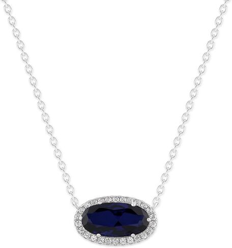 Belacqua Gemstone Necklace in Sterling Silver,Halo Pendant with Accent, Oval Cut 6 * 12mm, 15" Cable Chain with 2" Extender, Spring Ring Clasp, Dainty Birthstone Necklace for Women, Gift Box Included in Saudi Arabia