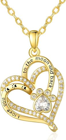 14K Gold Dog Breed Paw Print Necklace For Women Simulated Diamond Paw Heart Pendant Necklace Memorial Jewelry Gift For Dog Mom Lovers Birthday Valentine's Mother's Day Christmas in Saudi Arabia
