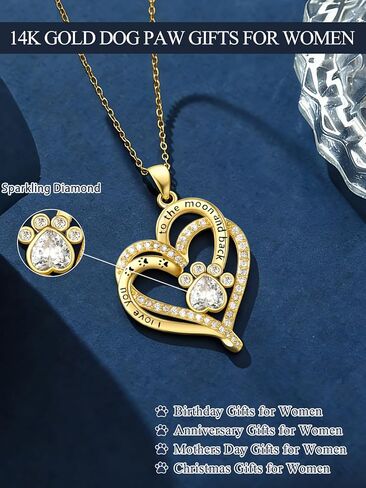 14K Gold Dog Breed Paw Print Necklace For Women Simulated Diamond Paw Heart Pendant Necklace Memorial Jewelry Gift For Dog Mom Lovers Birthday Valentine's Mother's Day Christmas in Saudi Arabia