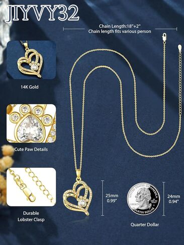 14K Gold Dog Breed Paw Print Necklace For Women Simulated Diamond Paw Heart Pendant Necklace Memorial Jewelry Gift For Dog Mom Lovers Birthday Valentine's Mother's Day Christmas in Saudi Arabia