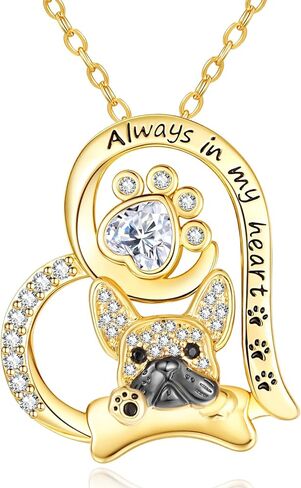 14K Gold Dog Breed Paw Print Necklace For Women Simulated Diamond Paw Heart Pendant Necklace Memorial Jewelry Gift For Dog Mom Lovers Birthday Valentine's Mother's Day Christmas in Saudi Arabia