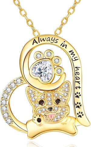 14K Gold Dog Breed Paw Print Necklace For Women Simulated Diamond Paw Heart Pendant Necklace Memorial Jewelry Gift For Dog Mom Lovers Birthday Valentine's Mother's Day Christmas in Saudi Arabia