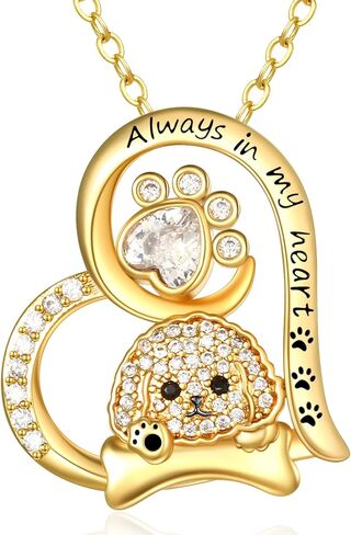 14K Gold Dog Breed Paw Print Necklace For Women Simulated Diamond Paw Heart Pendant Necklace Memorial Jewelry Gift For Dog Mom Lovers Birthday Valentine's Mother's Day Christmas in Saudi Arabia