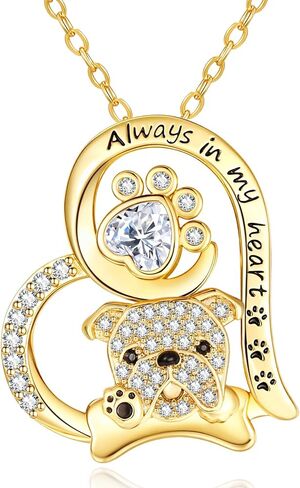 14K Gold Dog Breed Paw Print Necklace For Women Simulated Diamond Paw Heart Pendant Necklace Memorial Jewelry Gift For Dog Mom Lovers Birthday Valentine's Mother's Day Christmas in Saudi Arabia