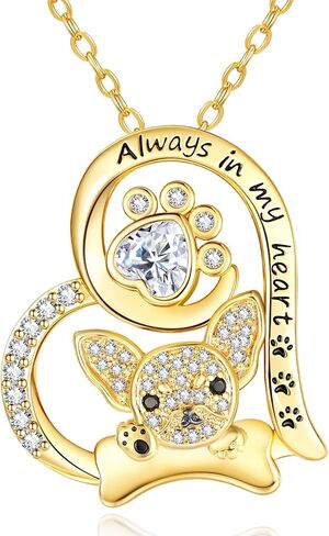 14K Gold Dog Breed Paw Print Necklace For Women Simulated Diamond Paw Heart Pendant Necklace Memorial Jewelry Gift For Dog Mom Lovers Birthday Valentine's Mother's Day Christmas in Saudi Arabia