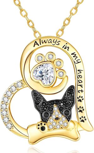 14K Gold Dog Breed Paw Print Necklace For Women Simulated Diamond Paw Heart Pendant Necklace Memorial Jewelry Gift For Dog Mom Lovers Birthday Valentine's Mother's Day Christmas in Saudi Arabia