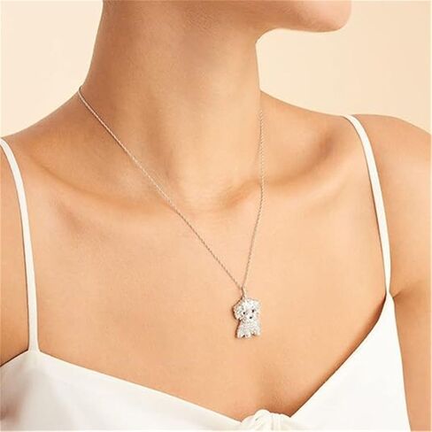 Cute Crystal Maltese Dog Pendant Necklace for Women Cartoon Animal Dog Necklace Pets Lover Jewelry in Saudi Arabia