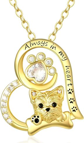 14K Gold Dog Breed Paw Print Necklace For Women Simulated Diamond Paw Heart Pendant Necklace Memorial Jewelry Gift For Dog Mom Lovers Birthday Valentine's Mother's Day Christmas in Saudi Arabia