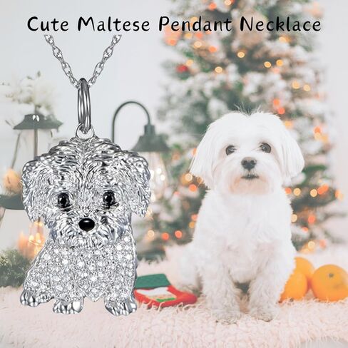 Cute Crystal Maltese Dog Pendant Necklace for Women Cartoon Animal Dog Necklace Pets Lover Jewelry in Saudi Arabia