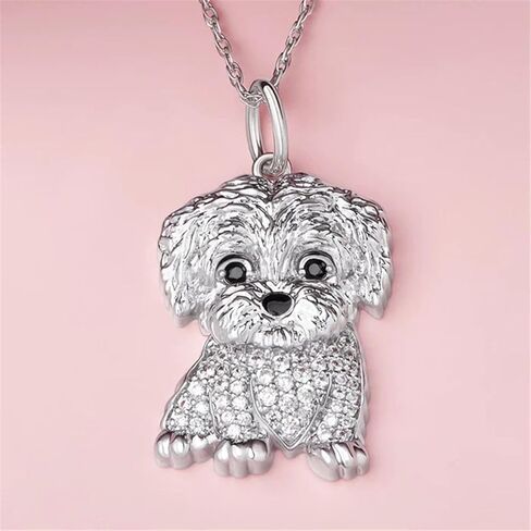 Cute Crystal Maltese Dog Pendant Necklace for Women Cartoon Animal Dog Necklace Pets Lover Jewelry in Saudi Arabia