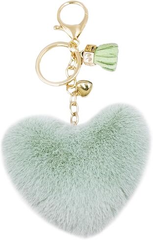 jtkdxqs Pom Pom Keychain Soft Artificial Rabbit Fur Plush Fluffy Key Ring Heart Shape Tassel Keychains for Women in Saudi Arabia