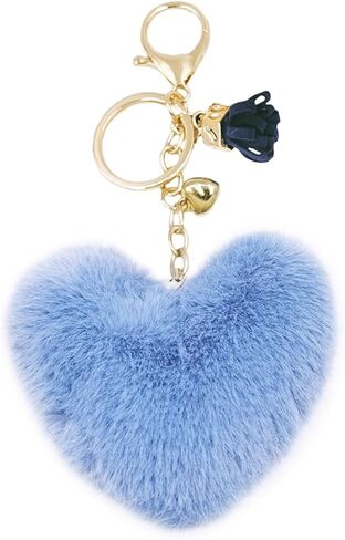 jtkdxqs Pom Pom Keychain Soft Artificial Rabbit Fur Plush Fluffy Key Ring Heart Shape Tassel Keychains for Women in Saudi Arabia
