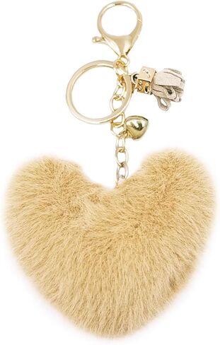 jtkdxqs Pom Pom Keychain Soft Artificial Rabbit Fur Plush Fluffy Key Ring Heart Shape Tassel Keychains for Women in Saudi Arabia