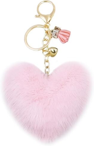 jtkdxqs Pom Pom Keychain Soft Artificial Rabbit Fur Plush Fluffy Key Ring Heart Shape Tassel Keychains for Women in Saudi Arabia