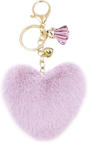 jtkdxqs Pom Pom Keychain Soft Artificial Rabbit Fur Plush Fluffy Key Ring Heart Shape Tassel Keychains for Women in Saudi Arabia