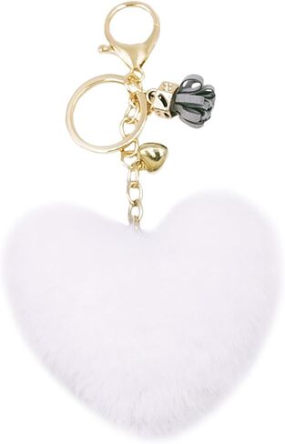 jtkdxqs Pom Pom Keychain Soft Artificial Rabbit Fur Plush Fluffy Key Ring Heart Shape Tassel Keychains for Women in Saudi Arabia