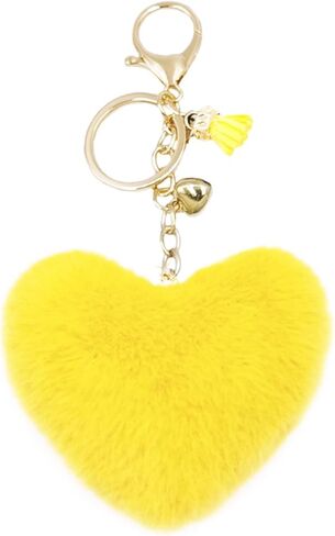 jtkdxqs Pom Pom Keychain Soft Artificial Rabbit Fur Plush Fluffy Key Ring Heart Shape Tassel Keychains for Women in Saudi Arabia