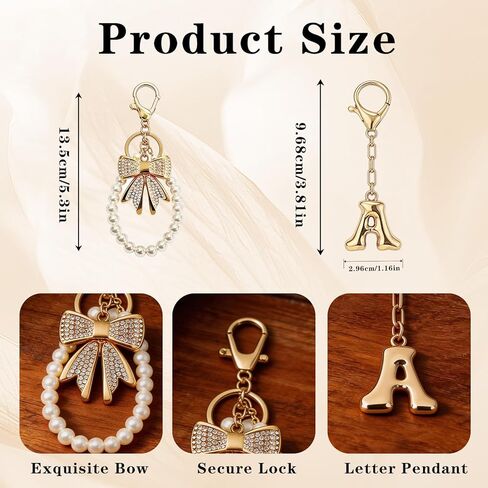 Initial Bag Charms Keychain - 2 Pcs Cute Rhinestone Bow Pearl Keyring Purse Charm for Handbags Women Birthday Gifts in Saudi Arabia
