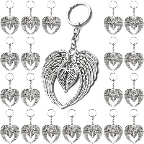 PHAETON 15PCS Silver Big Size Angel Wings Charms Keychain Double Angel Wings Key Ring for Memorial Keyring Religious Gifts Memorial Decorations in Saudi Arabia