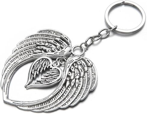 PHAETON 15PCS Silver Big Size Angel Wings Charms Keychain Double Angel Wings Key Ring for Memorial Keyring Religious Gifts Memorial Decorations in Saudi Arabia