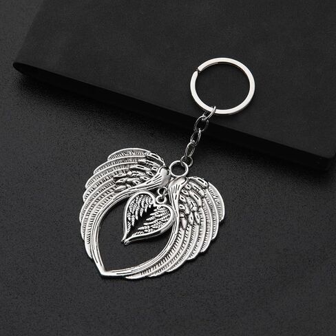 PHAETON 15PCS Silver Big Size Angel Wings Charms Keychain Double Angel Wings Key Ring for Memorial Keyring Religious Gifts Memorial Decorations in Saudi Arabia