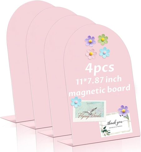 4 Pcs Magnet Board 11x7.8 Inch, Pink Magnetic Bulletin Board, Metal Magnet Display Stand with Easel Stand Tabletop Memo Display Board for Memos, Photos，Home, School, Kitchen, Office in Kuwait
